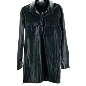 SANCTUARY SZ M Black Faux Leather Belted Shirt Mid Length Jacket NWT B57